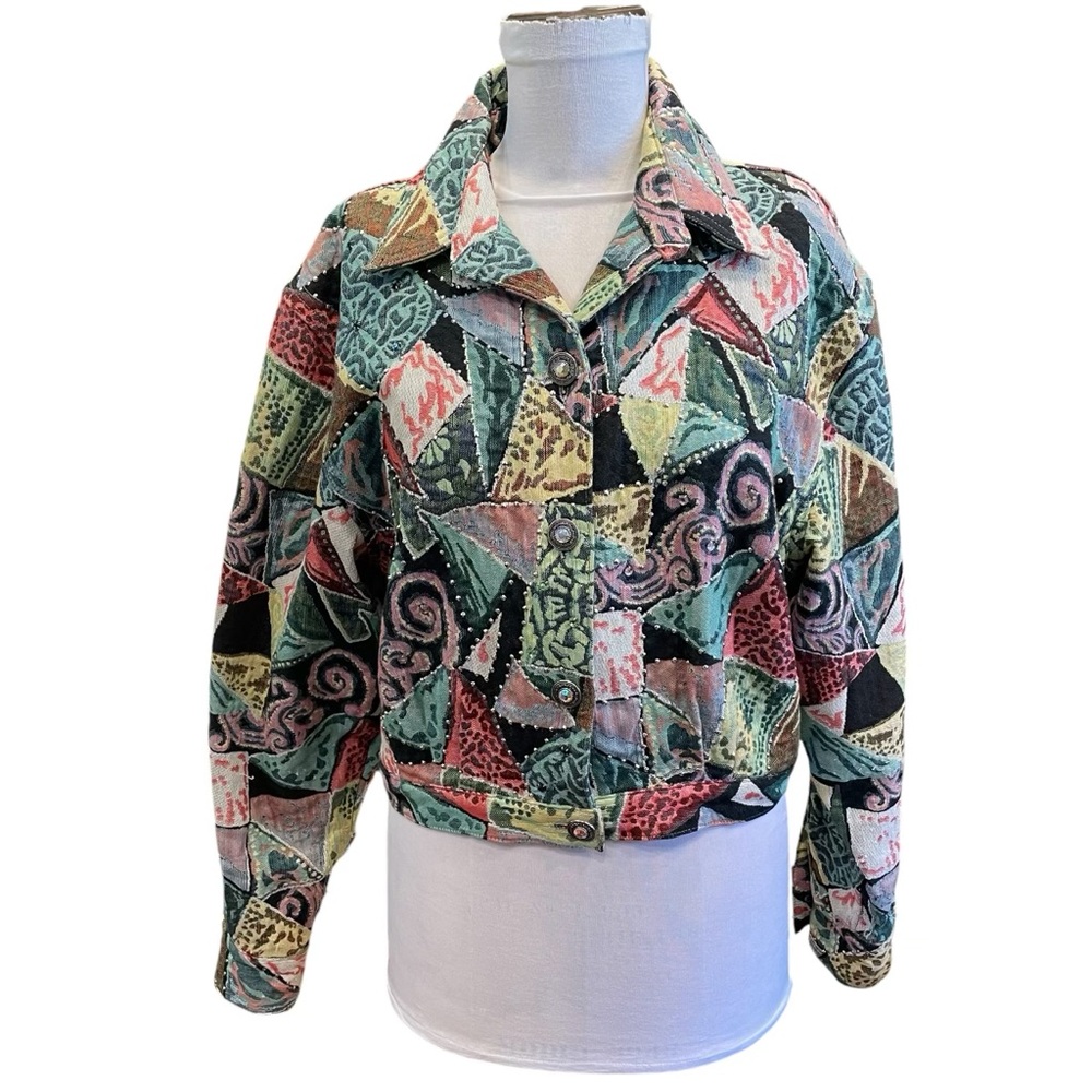 Opal by Lorraine Wardy Crop Jacket Womens M Sequins Patchwork USA  Multicolor